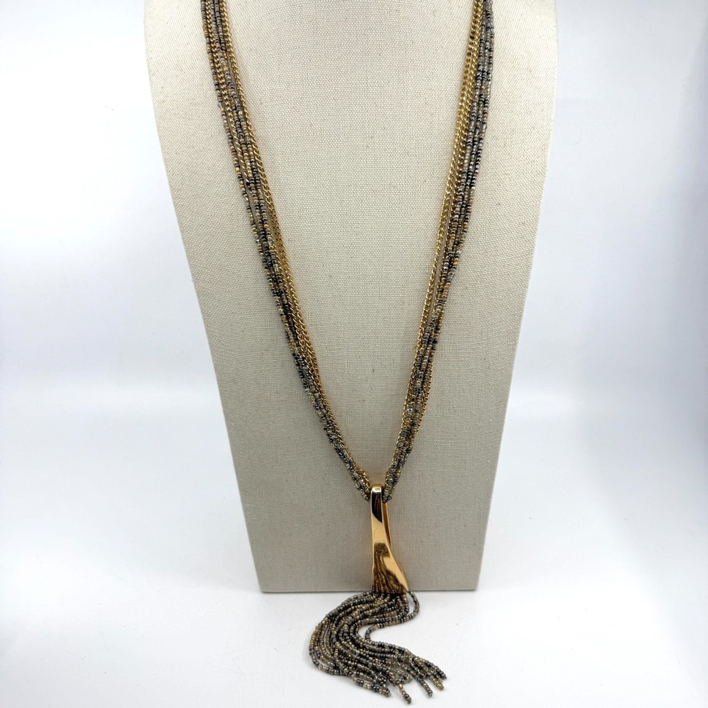 Jules Smith Gold Tone Multi Strand Beaded Tassel Necklace Statement Boho Style